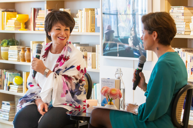 Valerie Jarrett (l) speaks with Giovanna Gray Lockhart at The Wing Chicago on Saturday, April 6.
